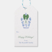 Étiquettes-cadeau Preppy Monogram Green Bow Joyeuses vacances (Devant)