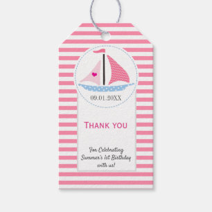 Étiquettes-cadeau Preppy Nautical rose Voile Away Anniversaire Merci