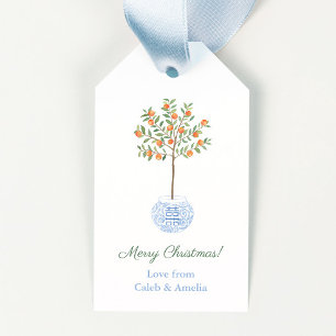 Étiquettes-cadeau Preppy Orange Tree Chinoiserie Holidays Hostals