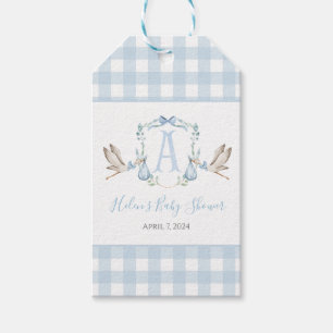 Étiquettes-cadeau Préppy Southern Blue Boy Stork Baby shower