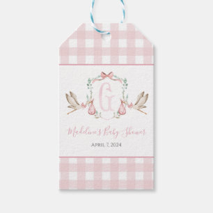 Étiquettes-cadeau Preppy Southern Rose Girl Baby shower de cigogne