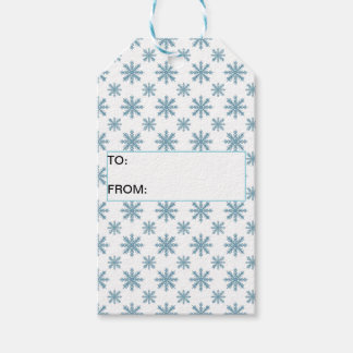 Étiquettes-cadeau Pretty retro snowflake pattern blues watercolor