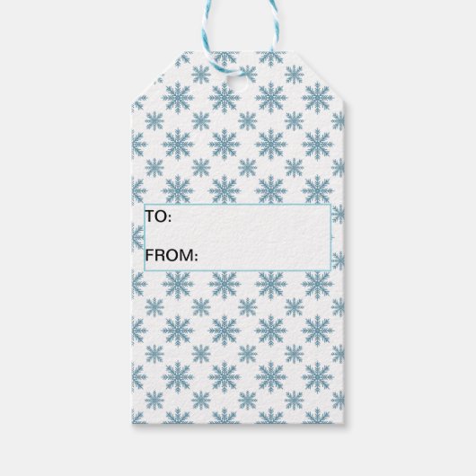 Étiquettes-cadeau Pretty retro snowflake pattern blues watercolor (Devant)