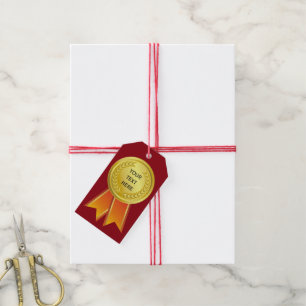 Étiquettes-cadeau PRIER RIBBON or I + votre backgr. & texte