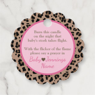 Étiquettes Cadeau Prière aux chandelles léopard et Baby shower rose