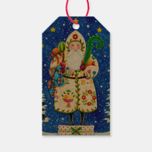 ÉTIQUETTES-CADEAU PRIMITIVE FOLKART BALTIMORE QUILT PÈRE NOËL