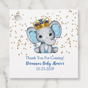 Étiquettes Cadeau Prince Royal Blue Gold Éléphant Garçon Baby Shower
