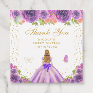Étiquettes Cadeau Princesse aux Cheveux Blonds Fleur Violette Sweet