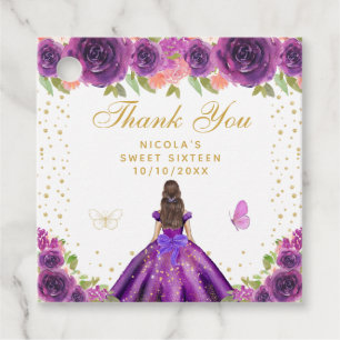 Étiquettes Cadeau Princesse aux Cheveux Bruns Fleur Violette Sweet S
