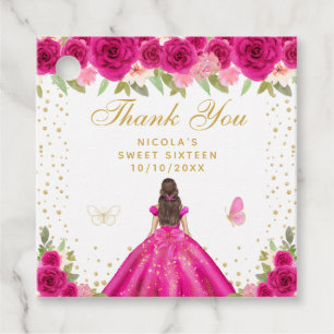 Étiquettes Cadeau Princesse aux Cheveux Bruns Rose Chaud Sweet Sixte
