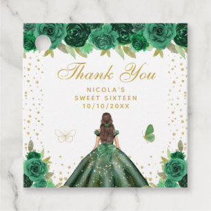 Étiquettes Cadeau Princesse Brunette Cheveux Floral Vert Sweet Sixte