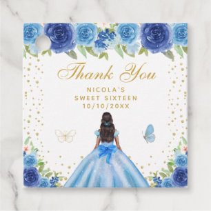 Étiquettes Cadeau Princesse Fleur Bleue Peau Foncée Sweet Sixteen