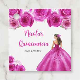 Étiquettes Cadeau Princesse Florale en Robe Chaude Quinceanera