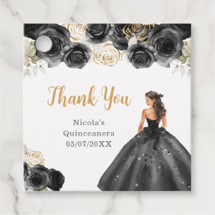 Étiquettes Cadeau Princesse florale en robe noire Quinceanera