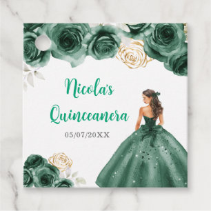 Étiquettes Cadeau Princesse Florale en Robe Vert foncé Quinceanera