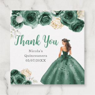 Étiquettes Cadeau Princesse florale en robe vert foncé Quinceanera