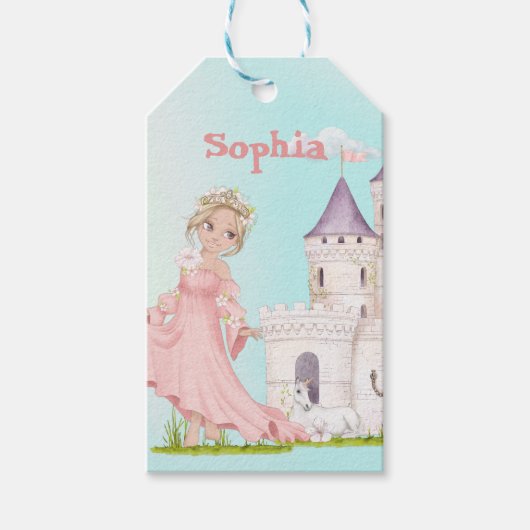 Étiquettes-cadeau Princesse Unicorn rose bleu mignonne (Devant)