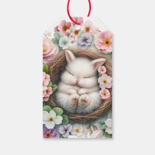 Étiquettes-cadeau Printemps Blush Pink floral lapin bébé fille Douch (Dos)
