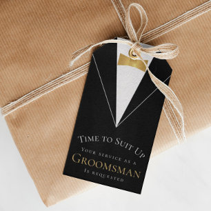 Étiquettes-cadeau Proposition Groomsman Black Faux Gold Time pour co