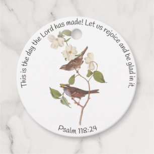 Étiquettes Cadeau Psaume 118:24 Verset biblique et couple de moineau