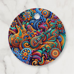 Étiquettes Cadeau Psychédélique Batik Guitare Art-Colorful Musique R