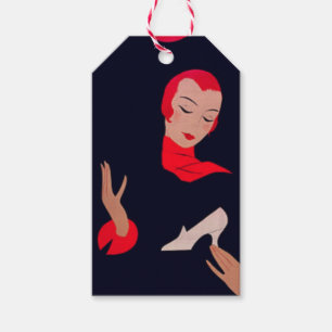 Étiquettes-cadeau Publicité vintage Red Head Woman & Shoe 1940