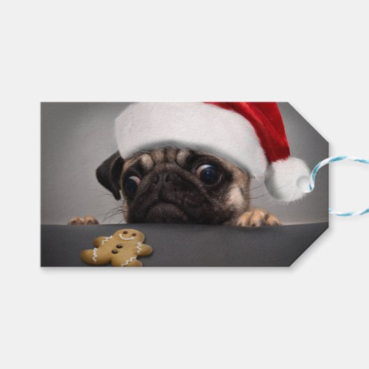 Étiquettes-cadeau Pug de Christmas (Devant (Horizontal))
