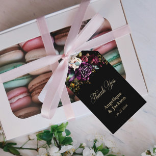 Étiquettes-cadeau Purple Bourgogne Floral noir Mariage Merci