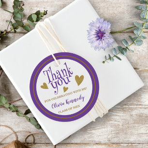 Étiquettes Cadeau Purple Et Gold Graduation Party Merci Favor