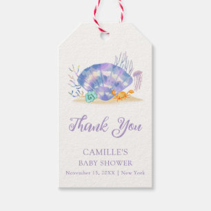 Étiquettes-cadeau Purple été Sea Pearl Girl Baby shower Merci