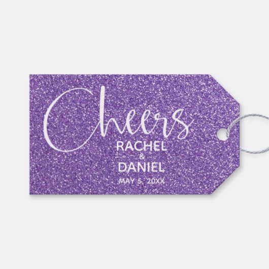 Étiquettes-cadeau Purple Faux Parties scintillant Mariage Faveur (Devant (Horizontal))