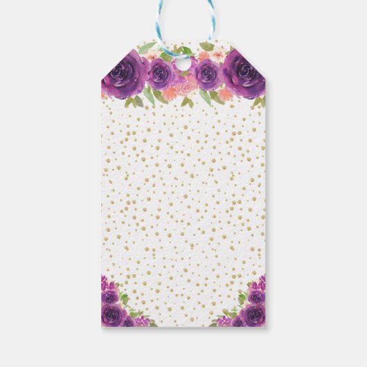 Étiquettes-cadeau Purple Floral Blonde Hair Girl Joyeux anniversaire (Dos)