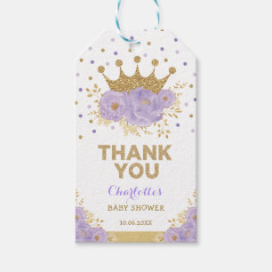 Étiquettes-cadeau Purple Floral Gold Princess Crown Douche Anniversa