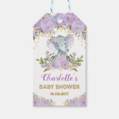 Étiquettes-cadeau Purple Gold Floral Elephant Baby shower Faveurs (Devant)