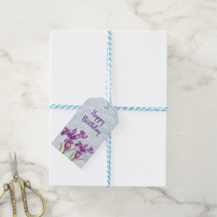 Étiquettes-cadeau Purple Iris Botanique Floral Organza Anniversaire