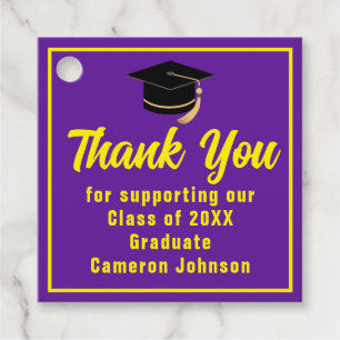 Étiquettes Cadeau Purple Jaune Graduate sur mesure fête de graduatio
