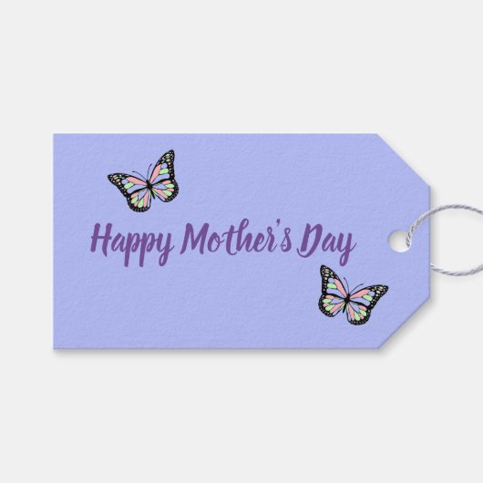 Étiquettes-cadeau Purple Joyeuse Fête des Mères avec papillons (Devant (Horizontal))