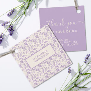 Étiquettes Cadeau Purple Lavender Feuille Motif Merci Remise