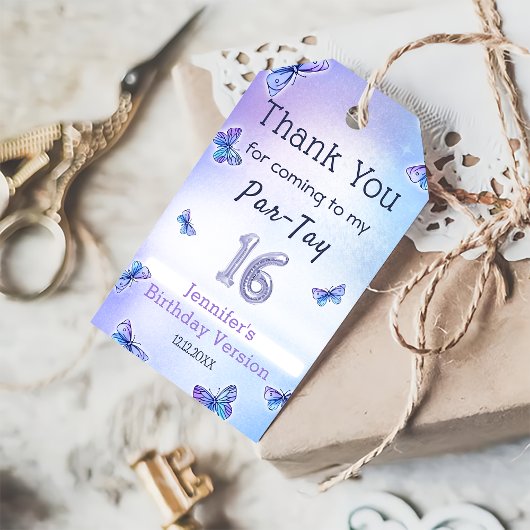 Étiquettes-cadeau Purple Papillon Eras fête d'anniversaire