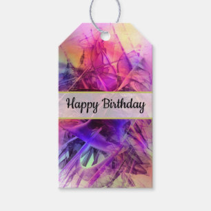 Étiquettes-cadeau Purple rose moderne Abstrait fractal Joyeux annive