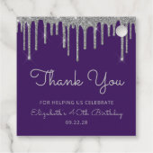 Étiquettes Cadeau Purple Silver Parties scintillant Drip 40e fête d' (Dos)