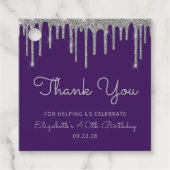Étiquettes Cadeau Purple Silver Parties scintillant Drip 40e fête d' (Devant)