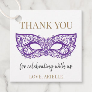 Étiquettes Cadeau Purple Sweet 16 Quince Masquerade Ball Anniversair