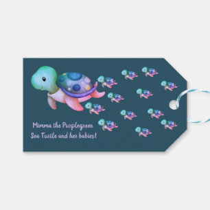 Étiquettes-cadeau Purple vert rose bleu Mimma la tortue de mer