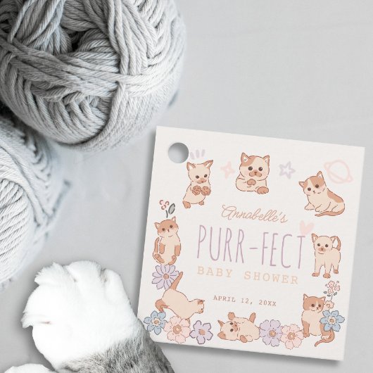 Étiquettes Cadeau Purr-fect Cute Cats Floral Girl Baby shower