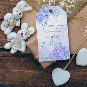 Étiquettes-cadeau Quelque chose de bleu hydrangée élégante douche nu