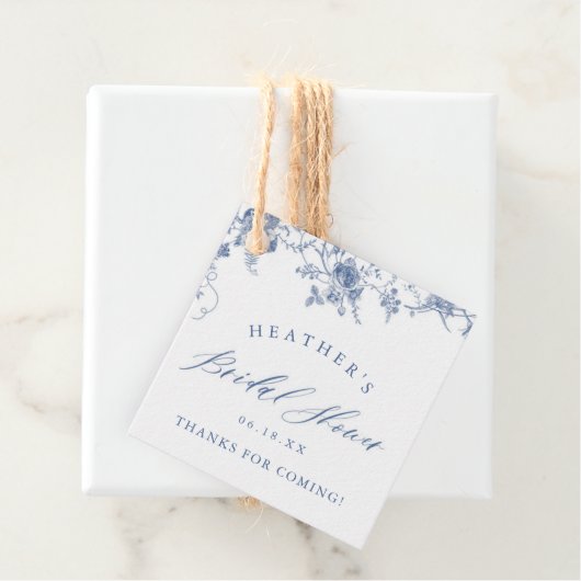 Étiquettes Cadeau Quelque chose de Fête des mariées Florale Bleue (En situation)