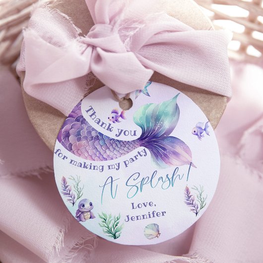 Étiquettes Cadeau Queue de sirène violet anniversaire merci