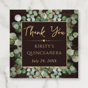 Étiquettes Cadeau Quinceanera aquarelle rustique au feuillage d'euca
