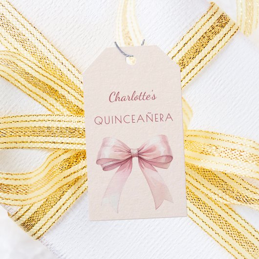Étiquettes-cadeau Quinceanera blush pink bow ivory DIY